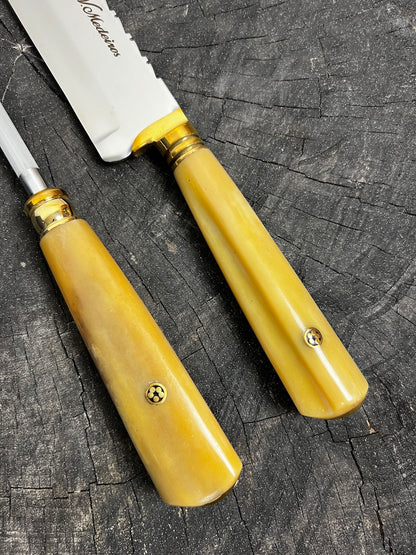 BBQ Knife &amp; Sharpening Duo Set, Ostrich Bone, SS420 - 250mm