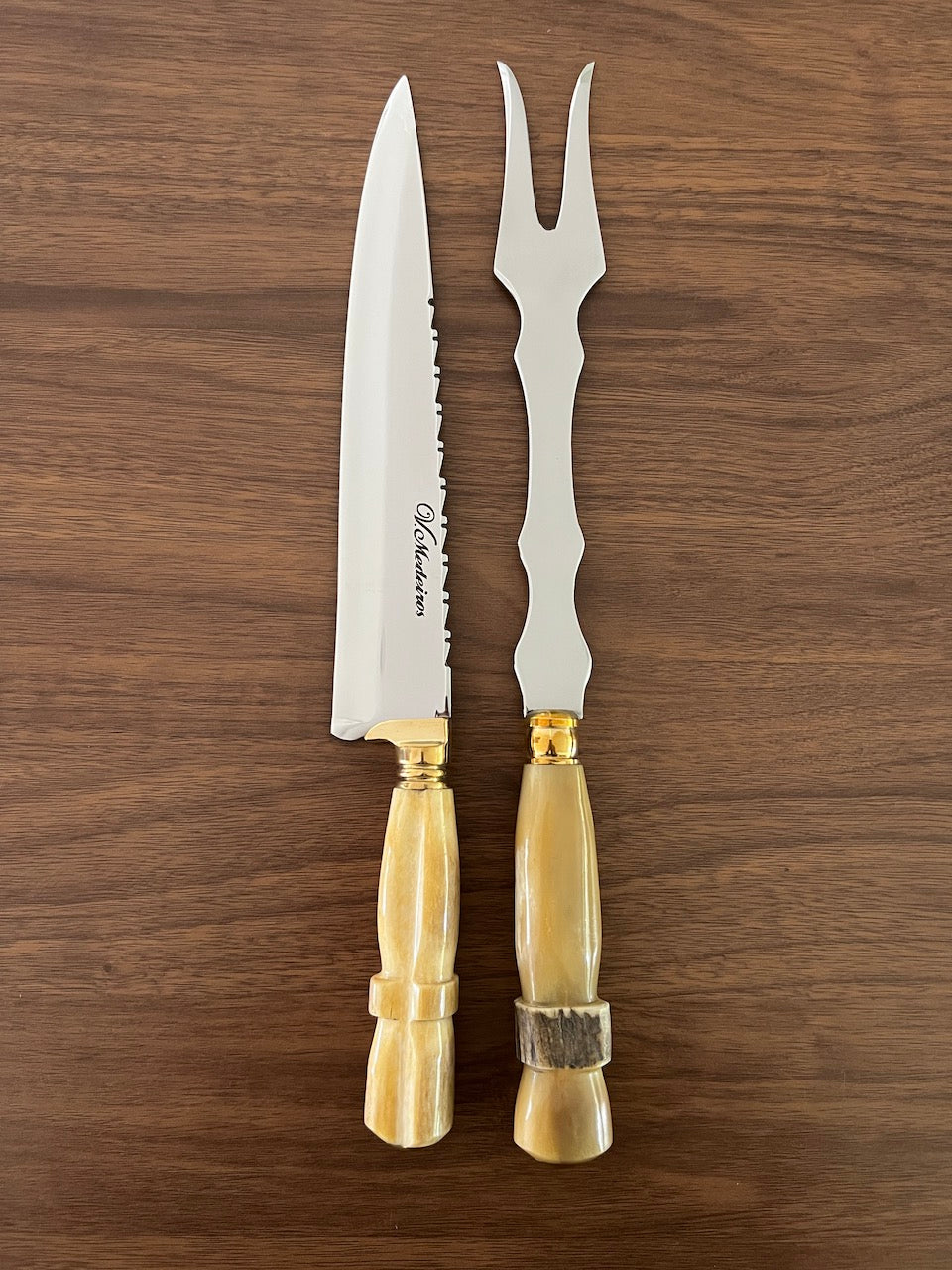 BBQ Knife &amp; Fork Duo Set of Ostrich Bone Handle SS440